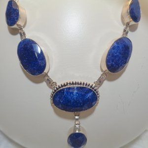 925 Sterling Silver Naturalr Saphire Gemstone Neck